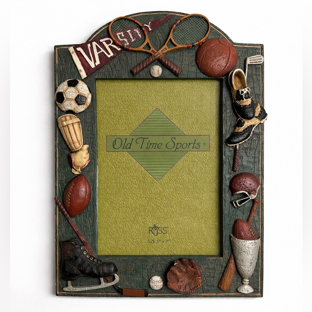 Vintage Russ Berrie Old Time Sports 3D Resin Picture Frame 3.5x5 Football Soccer